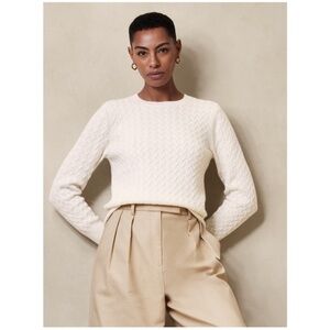 NWT! BANANA REPUBLIC Women’s LARGE Volano Cashmere Cable Knit Crew Sweater